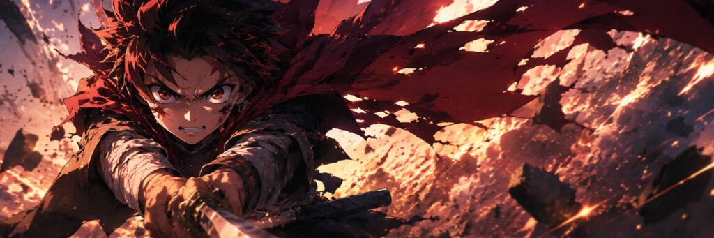 Anime character fighting with a sword