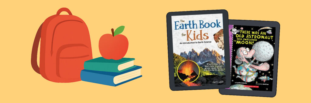 Educational back-to-school books on a tablet