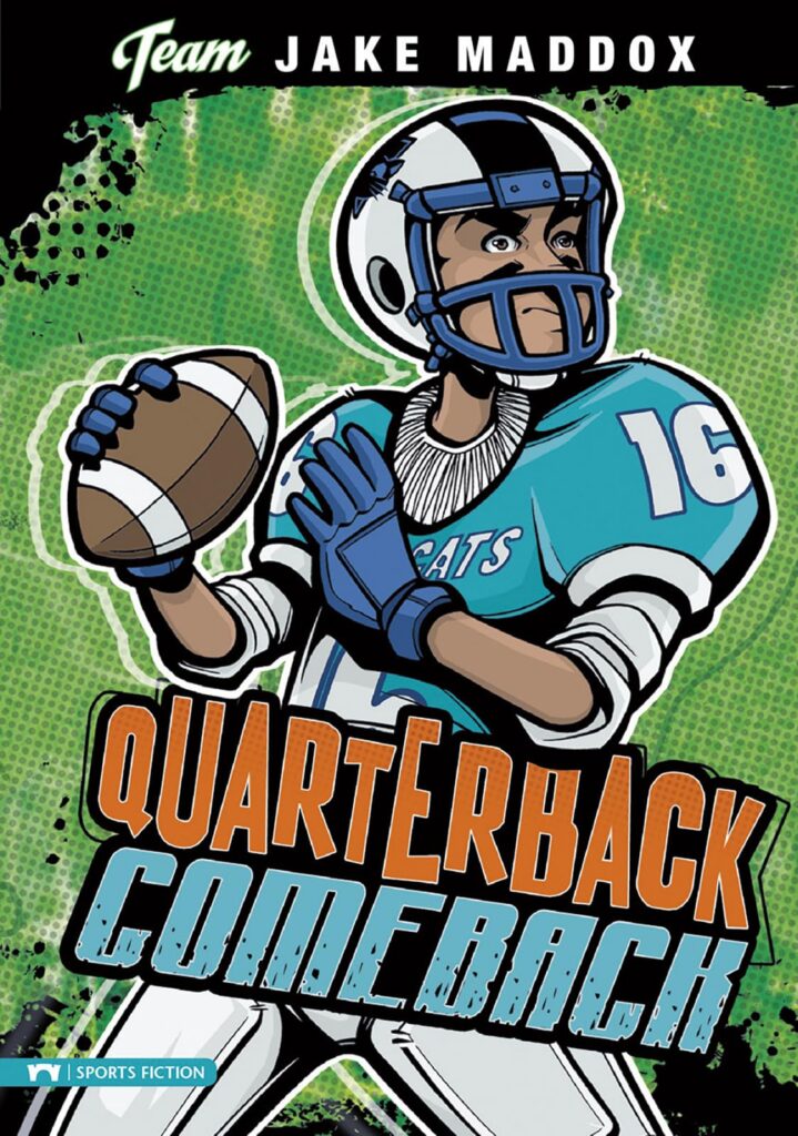 Quarterback Comeback by Jake Maddox (various readers) is free for kids to listen to on Hoopla.