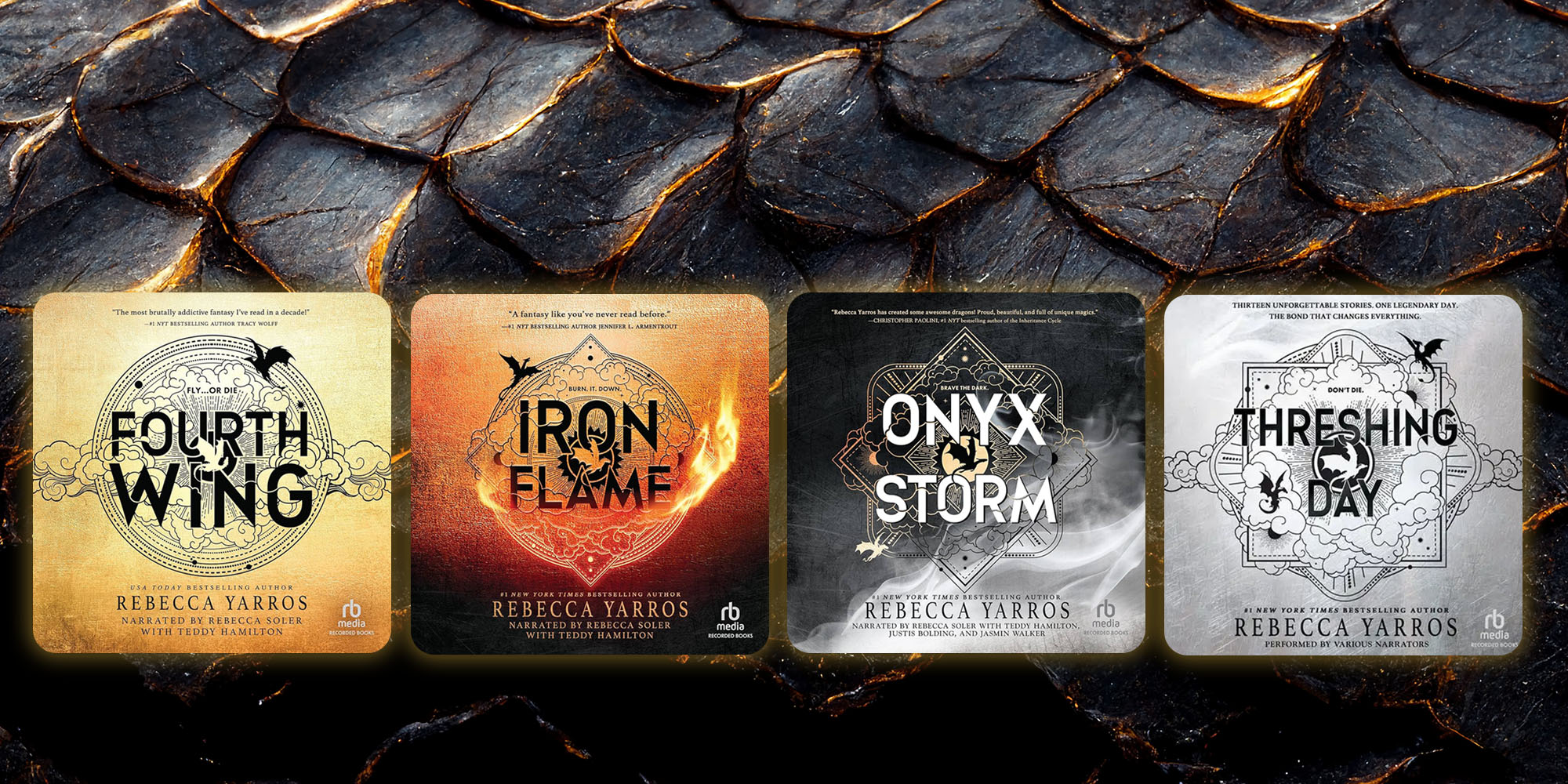 Empyrean Series cover art on a dragon scale background