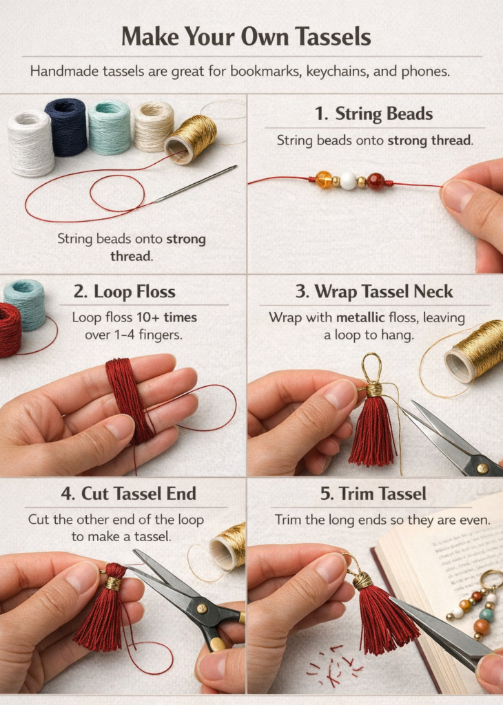 a step-by-step guide showing how to make your own tassels
