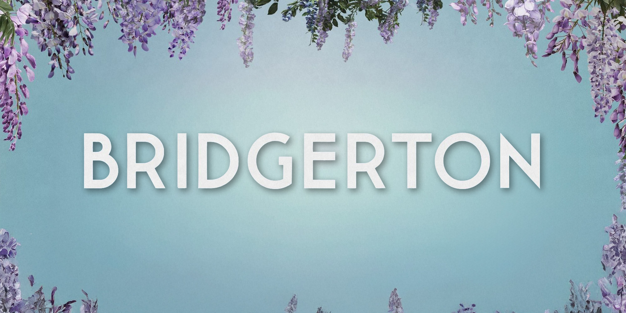 An image with flowers showcasing the Bridgerton logo and colors that go with it
