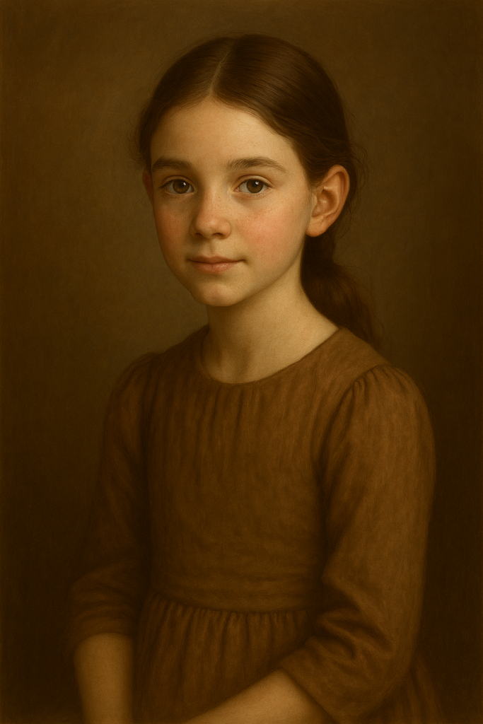 portrait style art of Violet Alden from the Boxcar Children