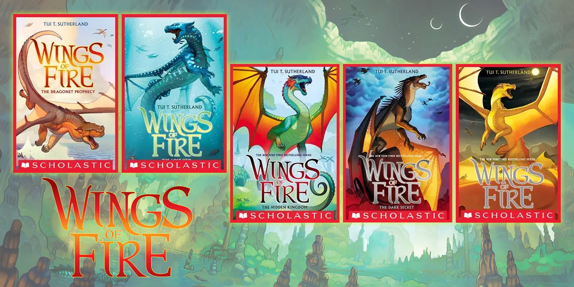 Wings of fire ebook series cover art on a dragon lair background