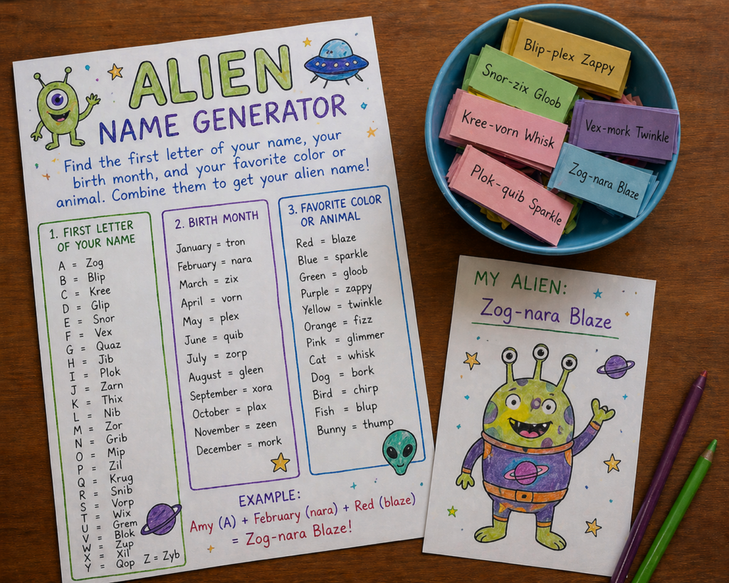 a list of names that can be used to generate your alien name