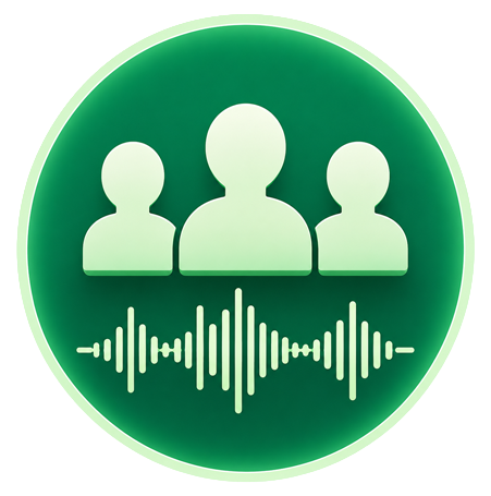 An icon with 3 people and audio music lines below them