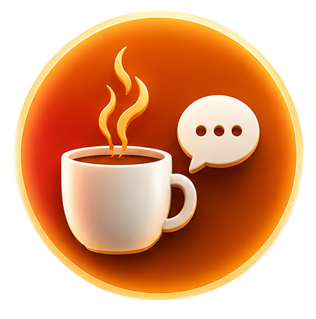 Icon with a hot coffee and a chat bubble