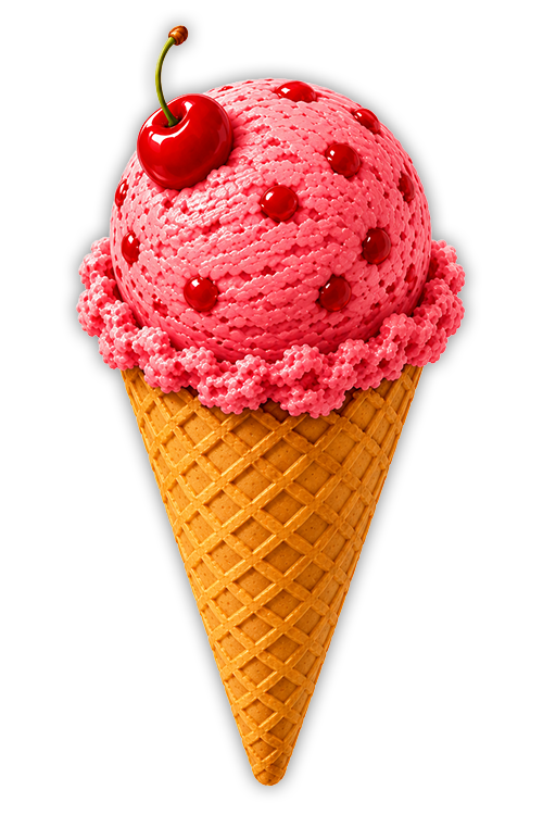 Cheery ice cream in a cone