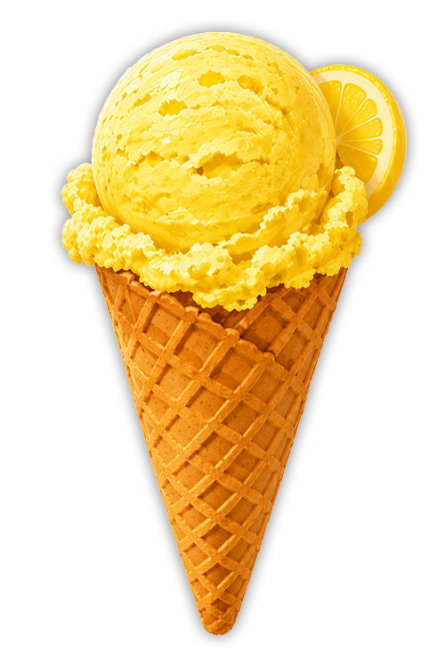 Lemon ice cream in a cone