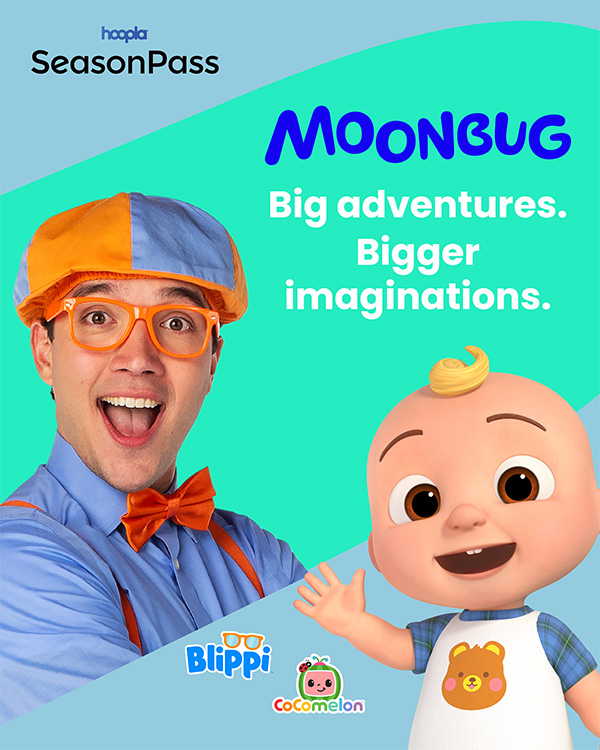 Moonbug Entertainment SeasonPass cover art with Blippi and CoComelon characters on it