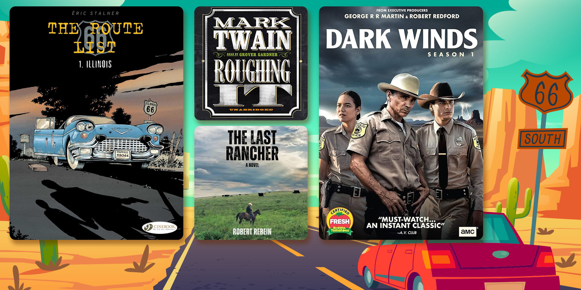 Title art that relates to Route 66