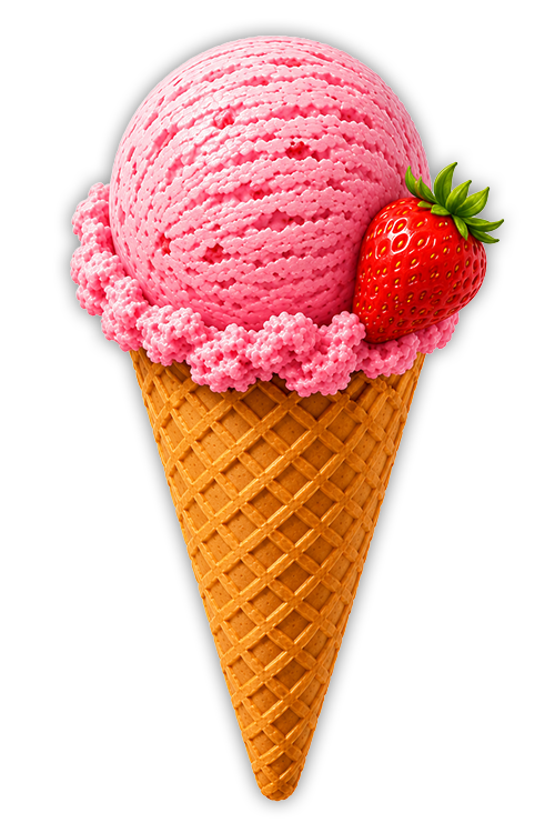 Strawberry ice cream in a cone