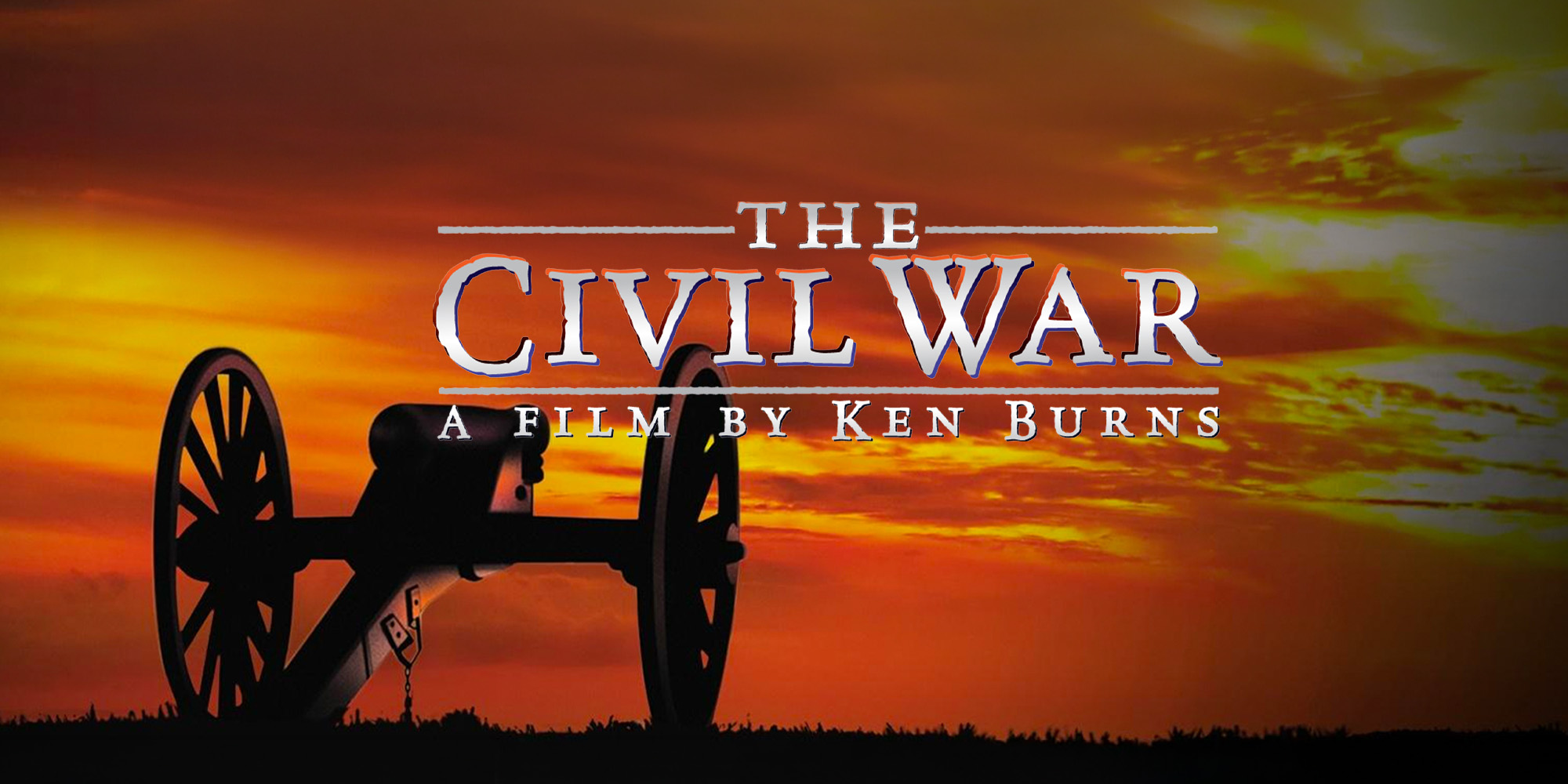 cover of The Civil War by Ken Burns. An orange sunset and silhouette of a canon.